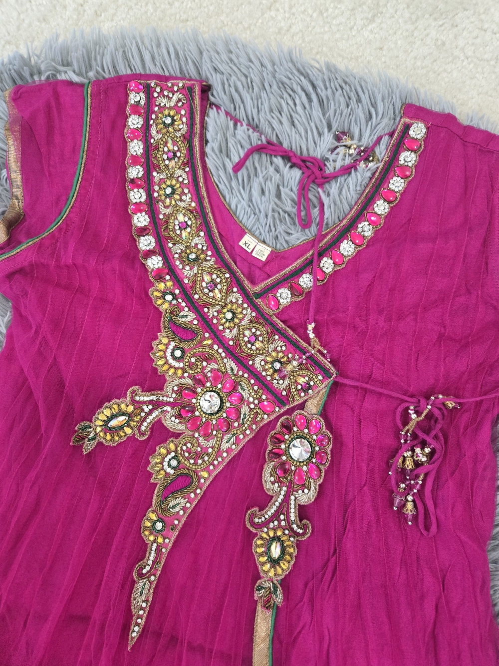 Magenta Embellished Anarkali TOP ONLY - Picture 2 of 3